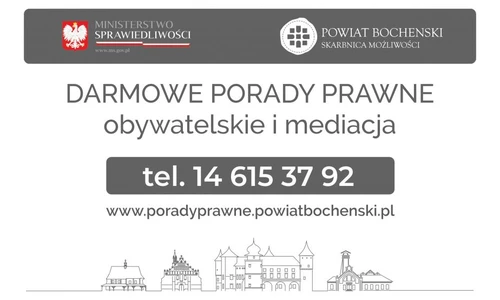 grafika przedstawia informacje o darmowych poradach prawnych
